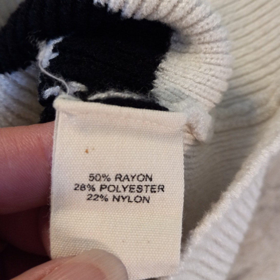 Marled white knit black striped collar rugby pullover sweater SIZE M