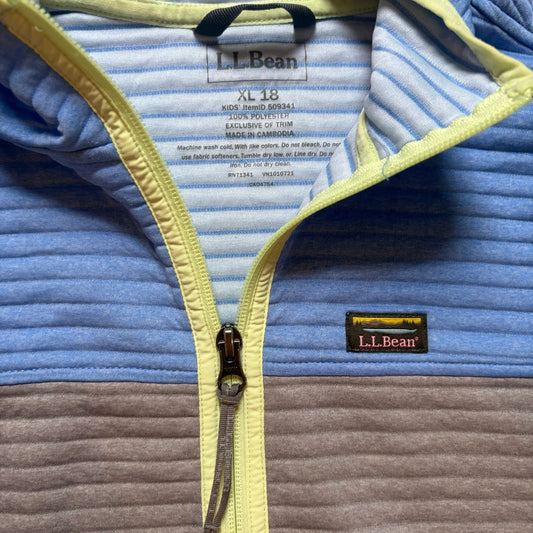 L.L.Bean kids gray blue neon full zip hooded quilted sweater SIZE XL