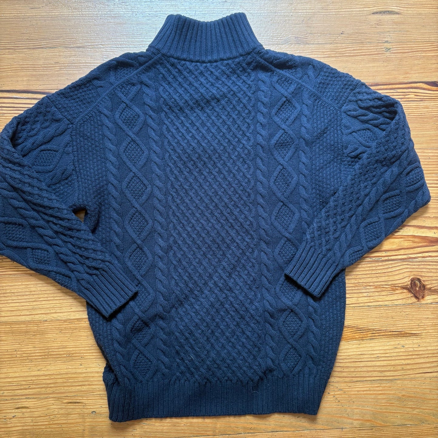 Sunday Best dark blue merino wool quarter zip henley cable knit sweater SIZE XXS