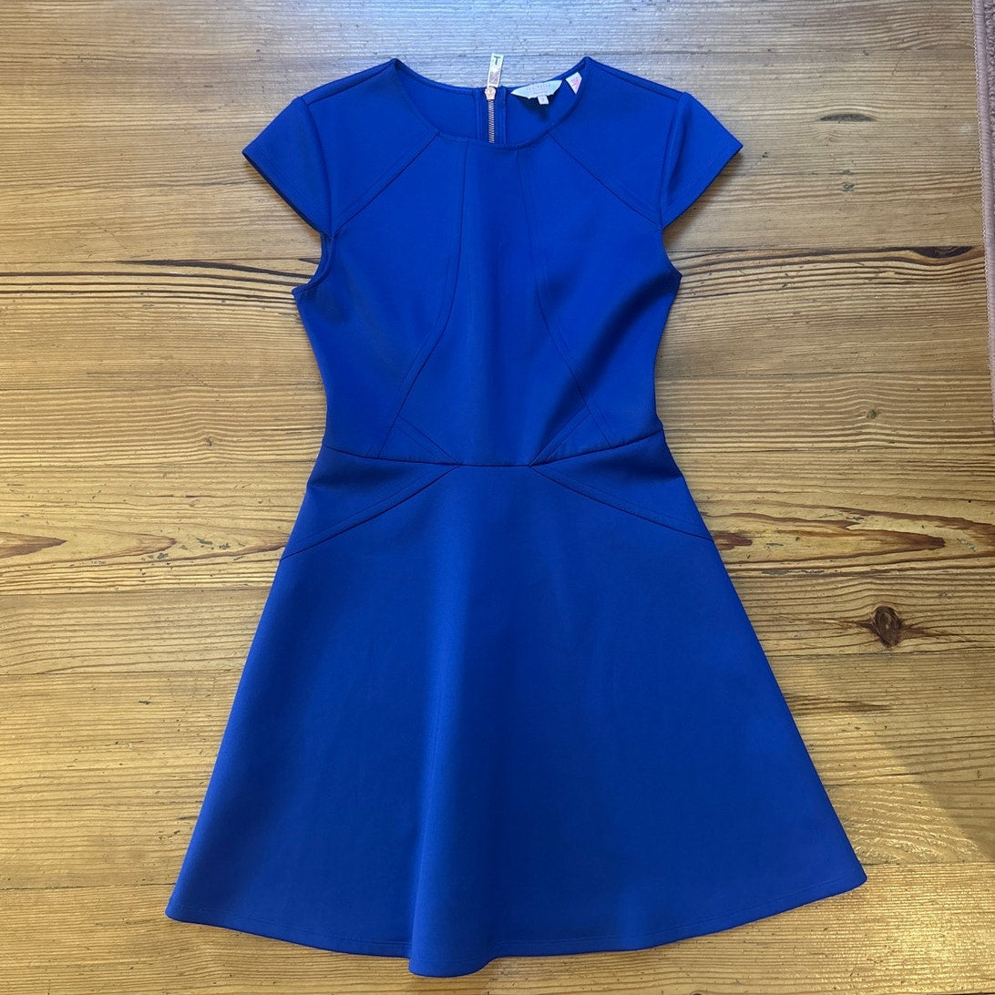 Ted Baker London royal blue fit flare cap sleeve scuba mini dress SIZE 6