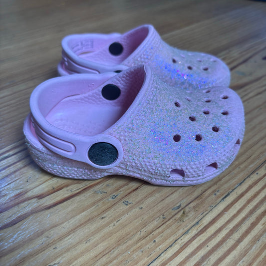 Crocs pink glitter classic slip on toddler clog shoes SIZE 5