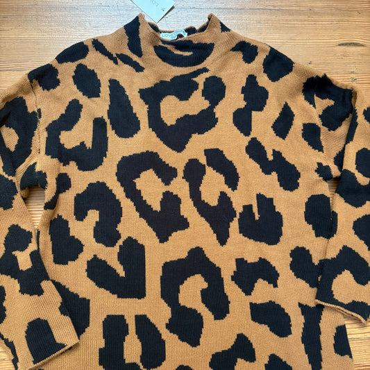 NWT Love Trend brown black cheetah print long sleeve sweater mini dress SIZE L
