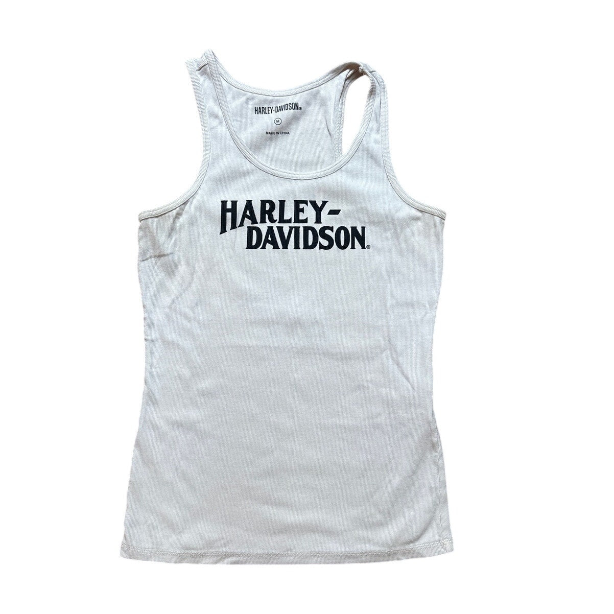 Harley Davidson ivory ribbed black lettering tank top SIZE S