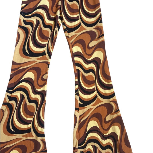 Altar'd State brown 70s marble swirl pull on flare leg stretch pants SIZE S