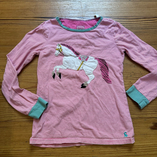 Joules pink white striped unicorn embroidered long sleeve crew shirt SIZE 9