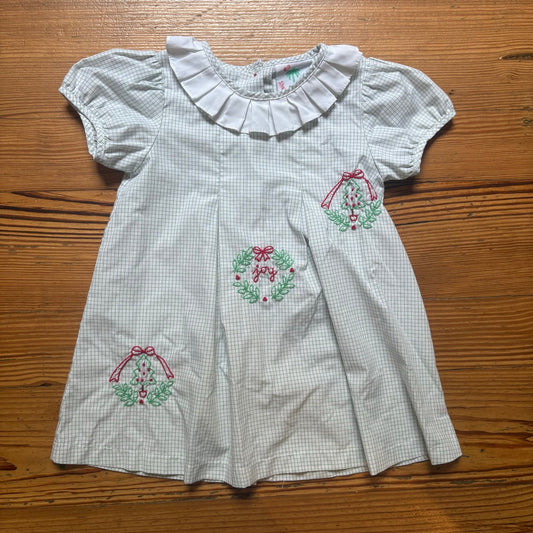 Shrimp & Grits Kids Christmas embroidered short sleeve button back dress SIZE 2T