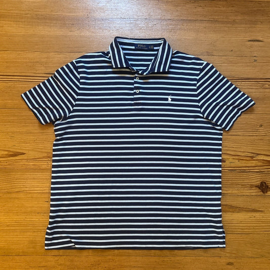 Polo Ralph Lauren blue white striped short sleeve polo shirt SIZE XL