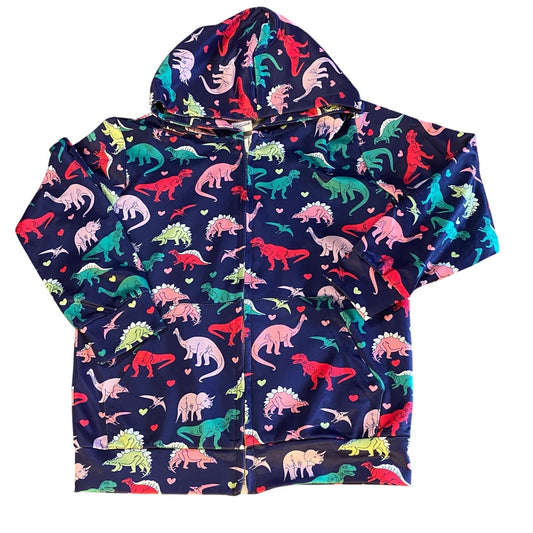 Funnycokid blue colorful dinosaurs full zip hooded sweater jacket SIZE S