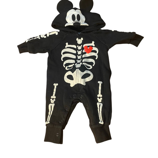 Disney Mickey Mouse Halloween long sleeve pant hooded skeleton bodysuit SIZE 0-3
