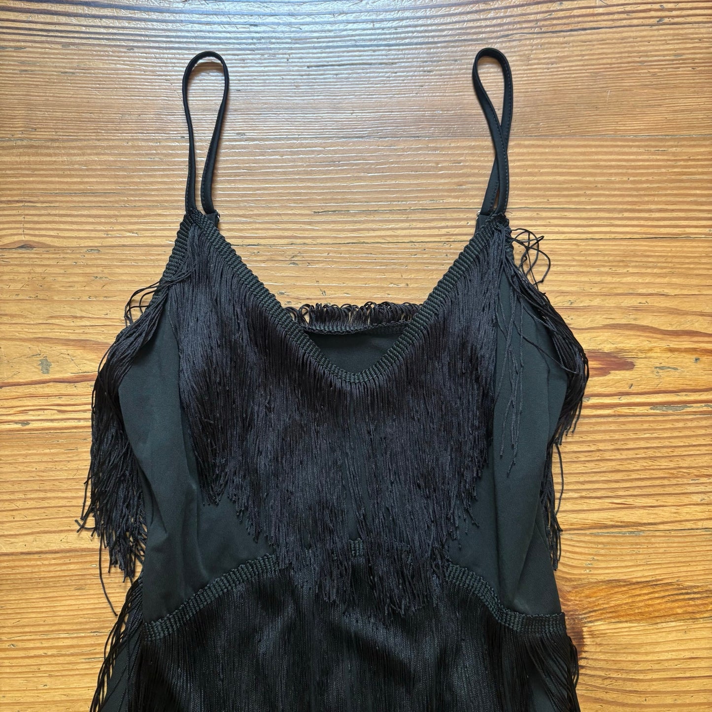 Shein black layered fringe flapper cami mini dress SIZE S