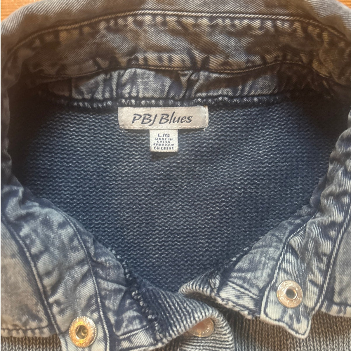PBJ Blues knit denim long sleeve button up tunic womens shirt SIZE L