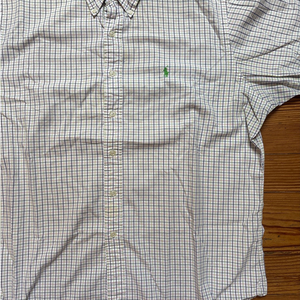 Ralph Lauren white pink blue classic plaid short sleeve button up shirt SIZE XL