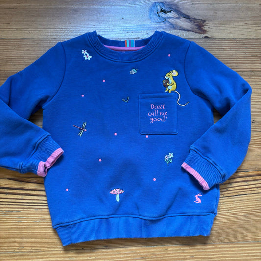 Joules royal blue Gruffalo animal floral embroidered crew sweatshirt SIZE 4