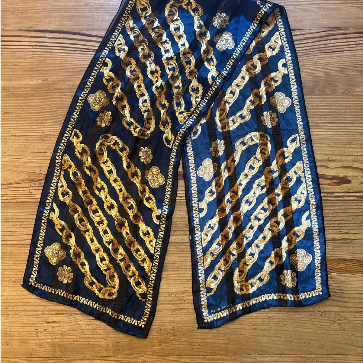 Dark navy blue gold chain equestrian scarf