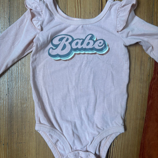 PL Baby long sleeve Babe bodysuit brown corduroy wide leg pant set SIZE  18M