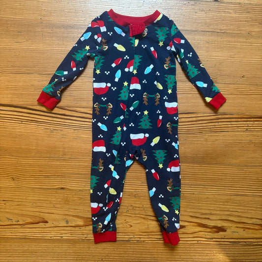 Holiday Time dark blue Christmas long sleeve pant zip bodysuit pajamas SIZE 12M