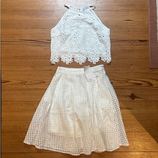 NWT Lucy Paris white eyelet lace tank pleated midi skirt set SIZE S