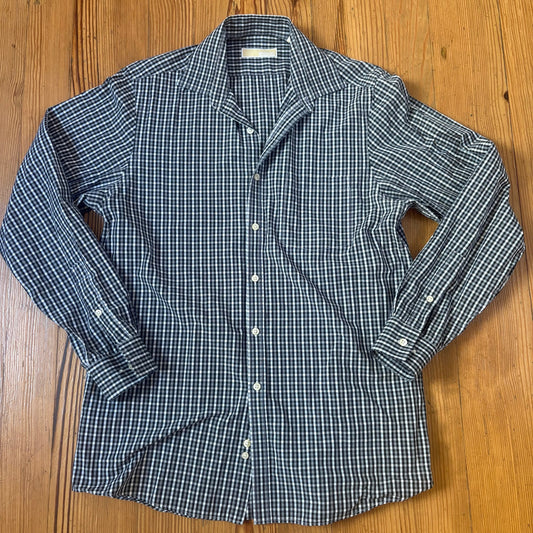 Michael Kors black white check regular fit long sleeve button up shirt SIZE 15.5
