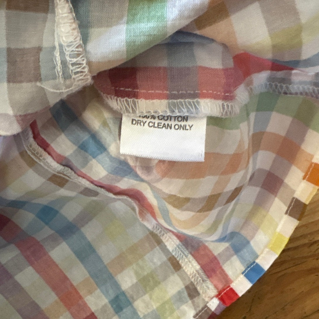 LaRoque Original sleeveless colorful check button ruffle neckline blouse SIZE S