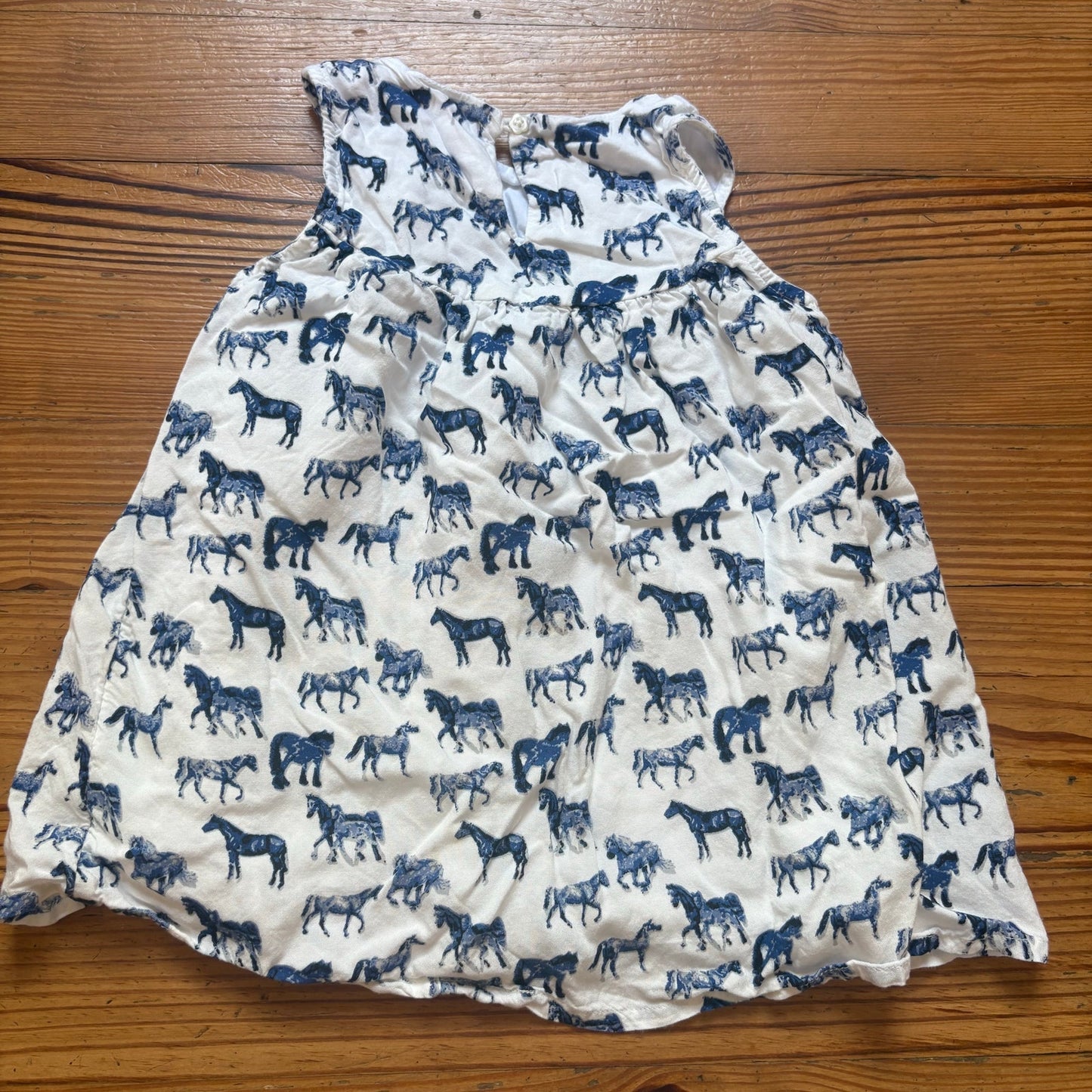 Sweet Magnolia white blue horse print sleeveless fringe shirt SIZE 4T