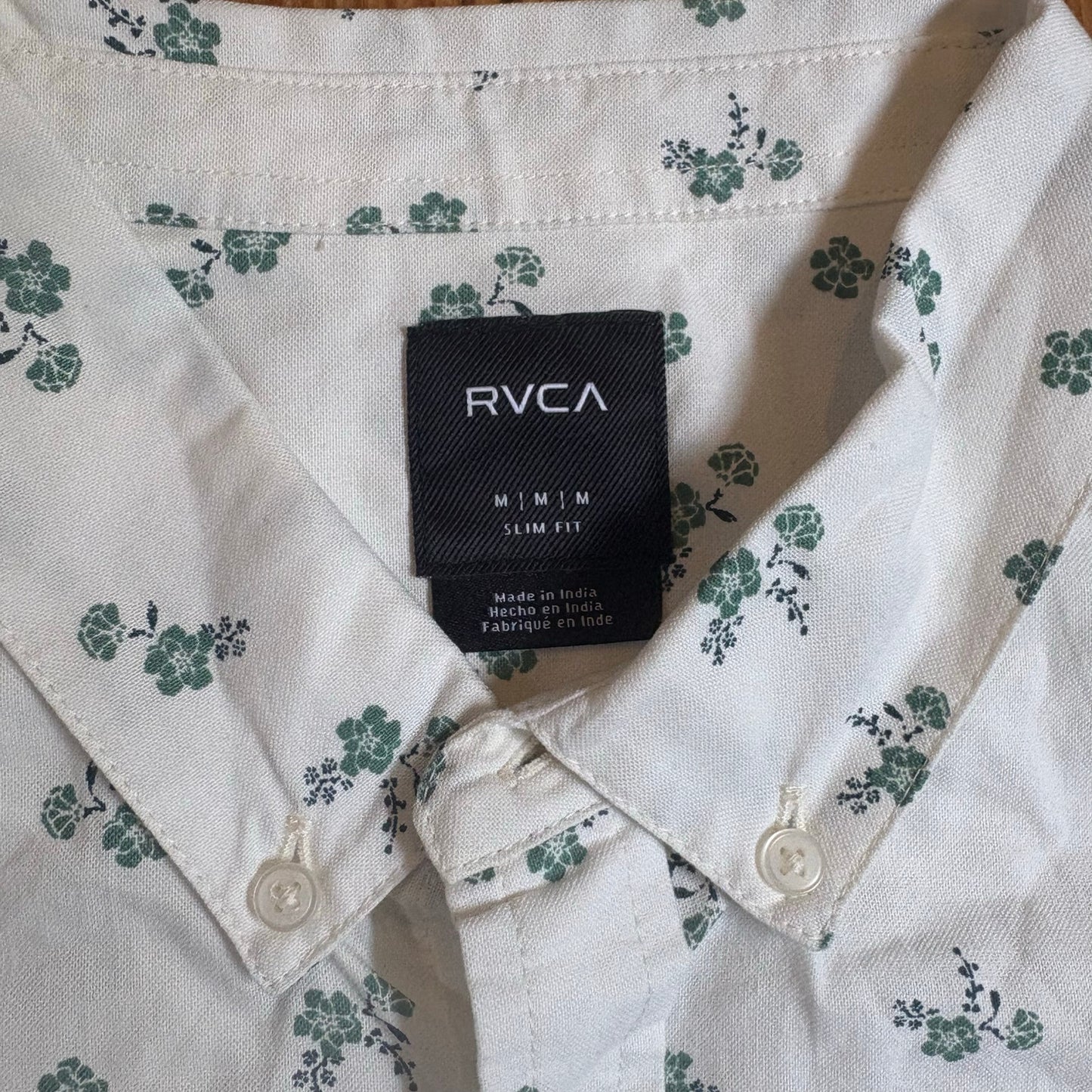NWT RVCA white floral slim fit short sleeve button up mens shirt SIZE M