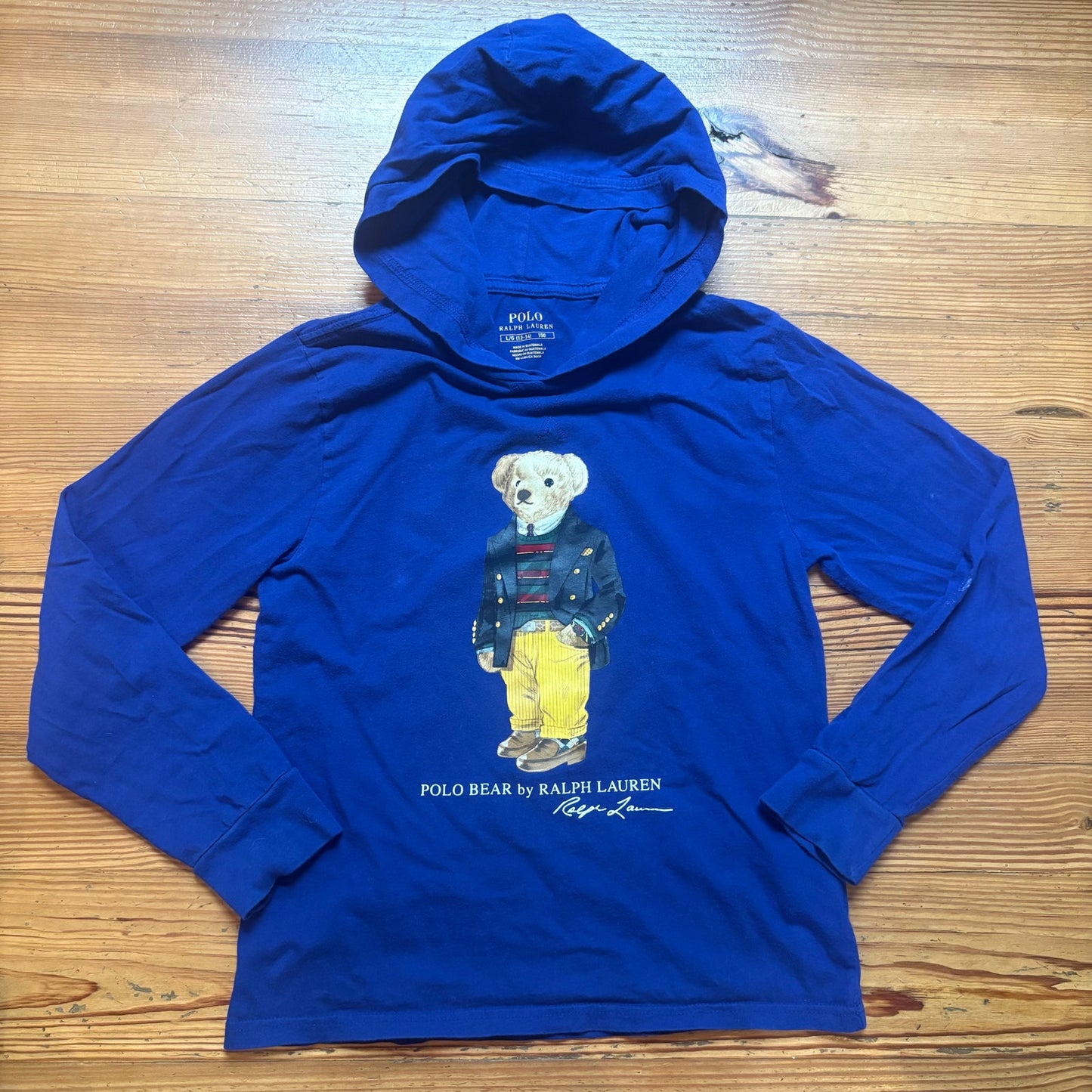 Polo Ralph Lauren royal blue bear long sleeve hooded boys shirt SIZE L