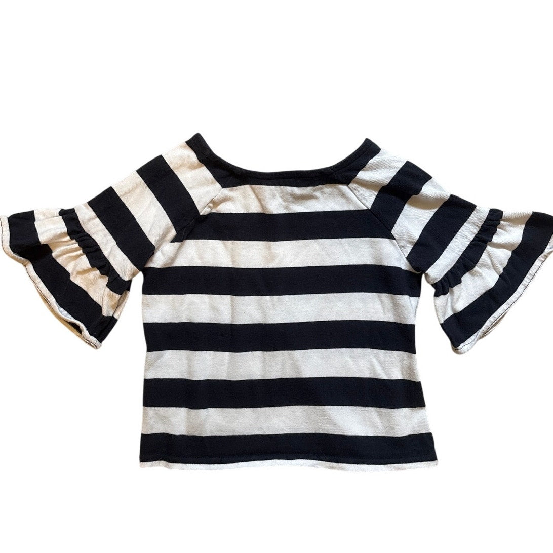 Polo Ralph Lauren blue white striped ruffle quarter sleeve cropped shirt SIZE 5