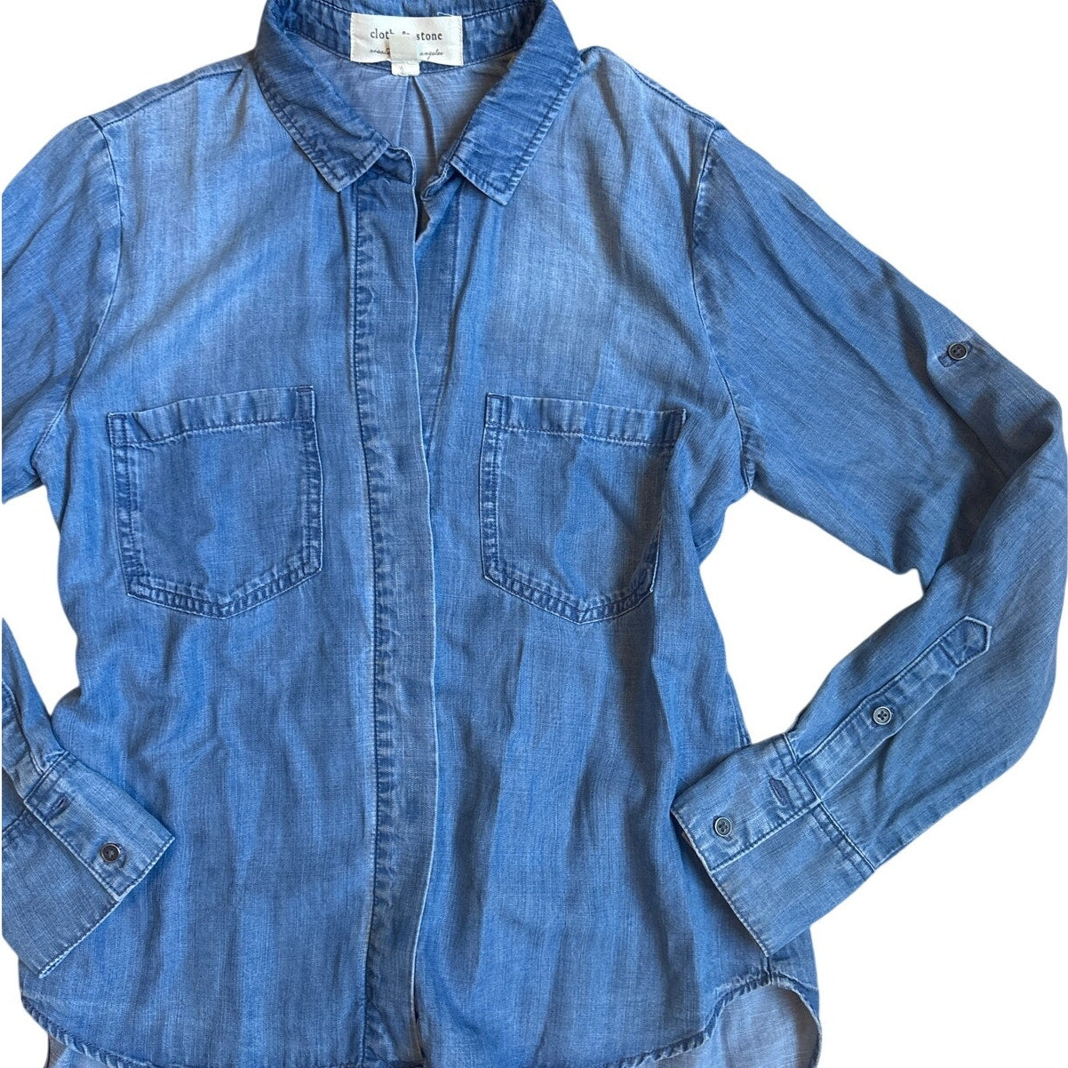 Cloth & Stone denim long sleeve hidden button up blouse SIZE S