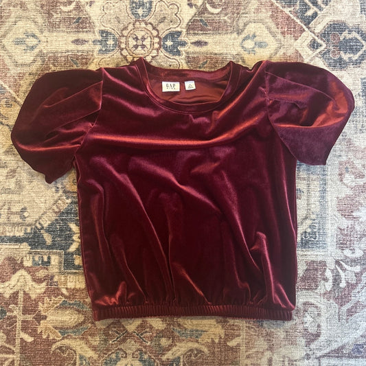 Gap dark red velvet puff short sleeve girls shirt SIZE S