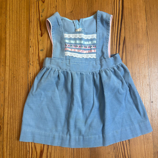 Saks Fifth Avenue vintage light blue lace ribbon apron overall dress SIZE 4T
