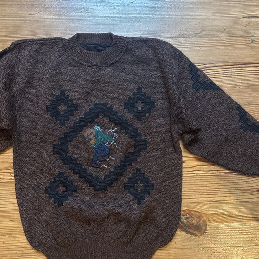 VTG Brown argyle mountain climber embroidered grandpa mens crew sweater SIZE M