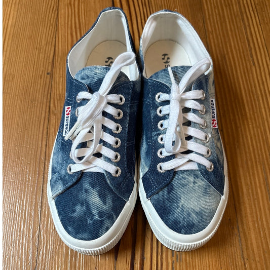 Superga denim bleached tie dyed low top unisex sneakers SIZE 8