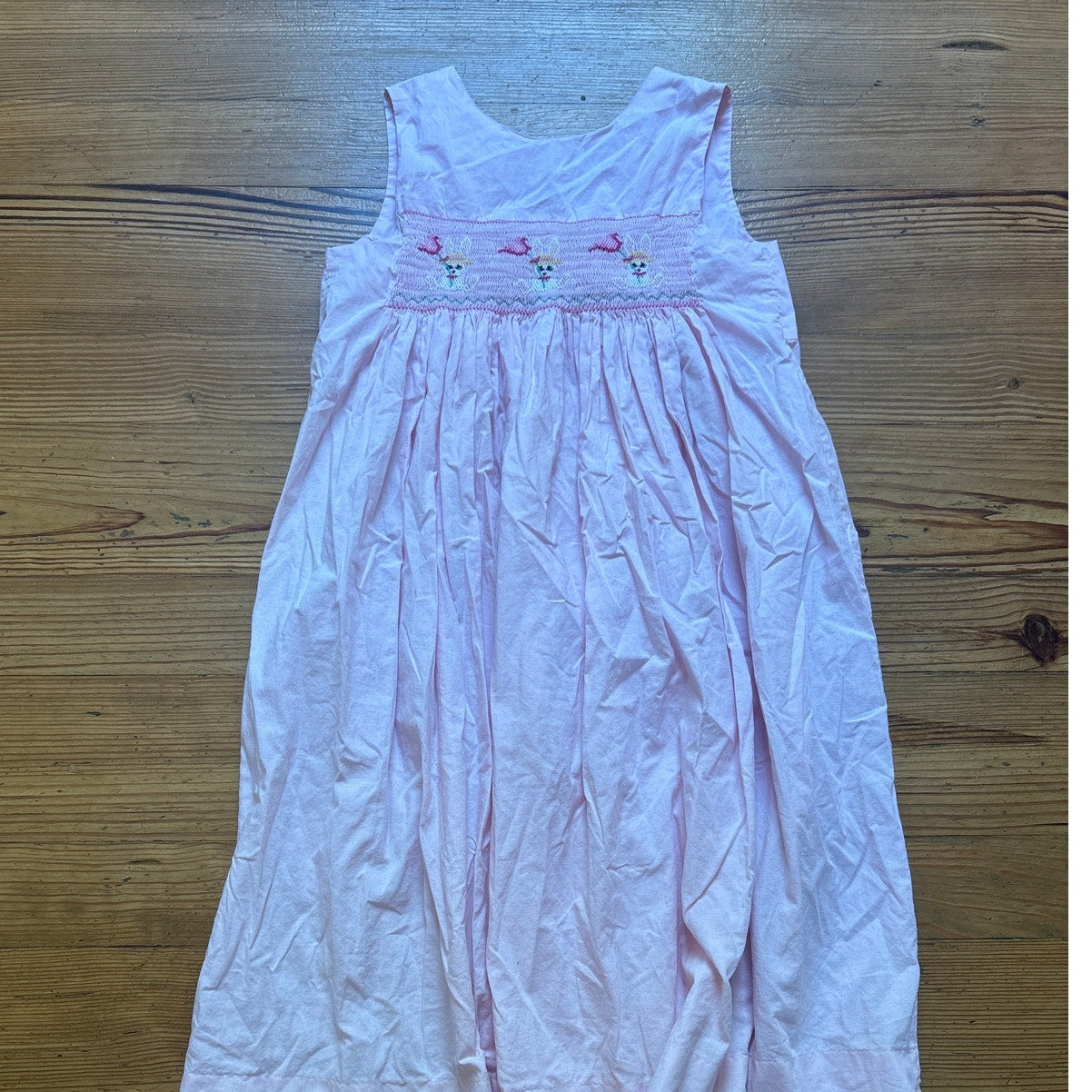 Pink smocked rabbit bunny spring girls tank dress SIZE 8