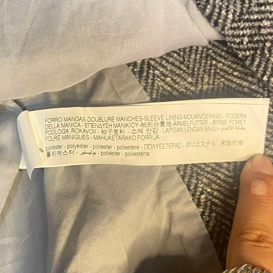 Zara black white tweed two button girls trench coat SIZE 7