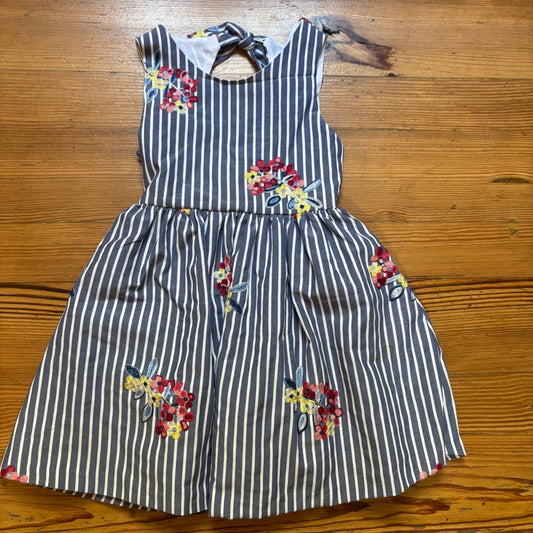 Rare Editions blue white striped embroidered floral tank girls dress SIZE 7