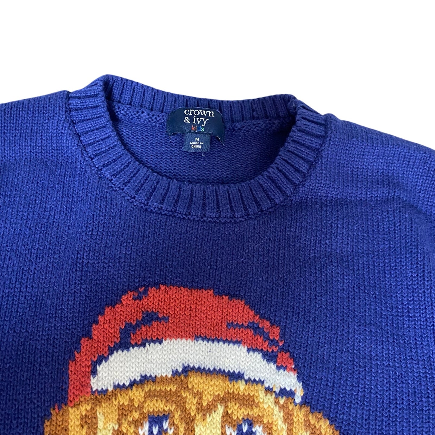 Crown & Ivy royal blue knit Santa hat Golden Retriever crew sweater SIZE M