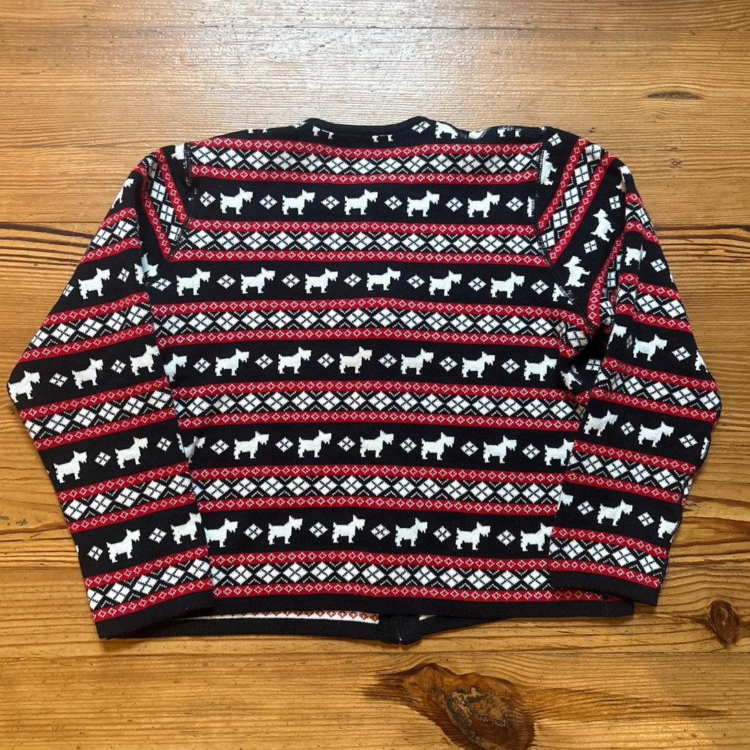 Marisa Christina reversible knit Scottish Terrier full zip womens sweater SIZE M