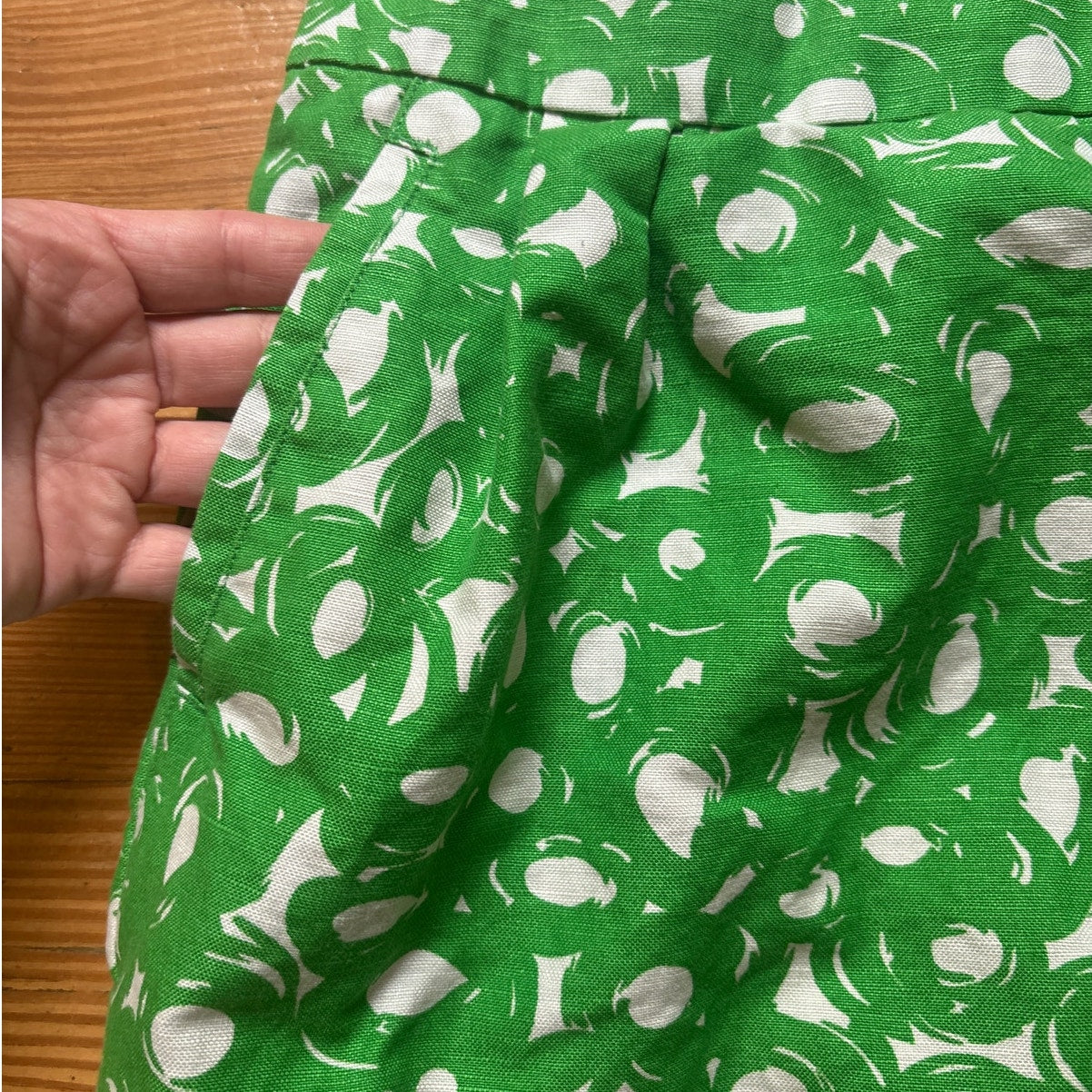 Boden green ivory abstract cotton linen blend pencil midi skirt SIZE 4