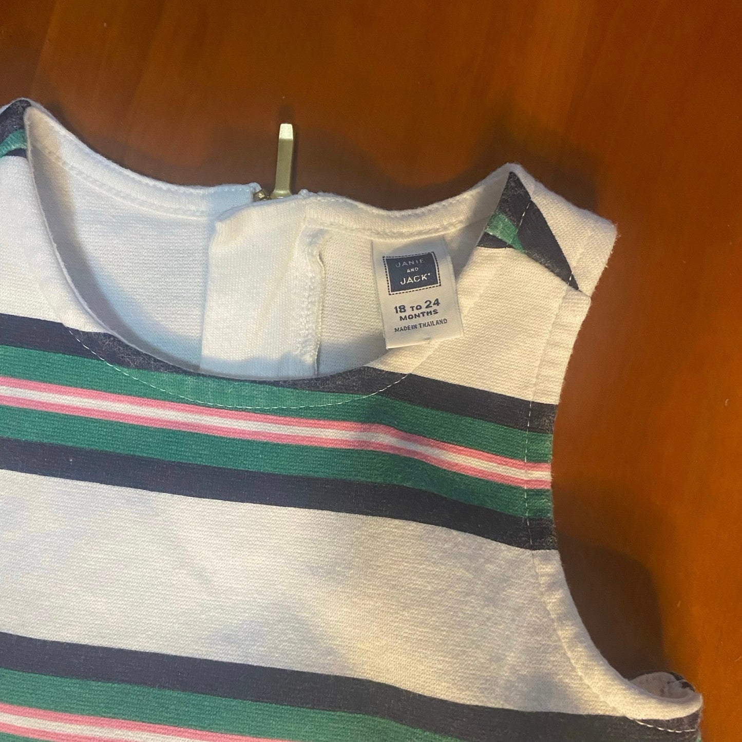 Janie and Jack white green striped sleeveless racer bow back dress SIZE 18-24M