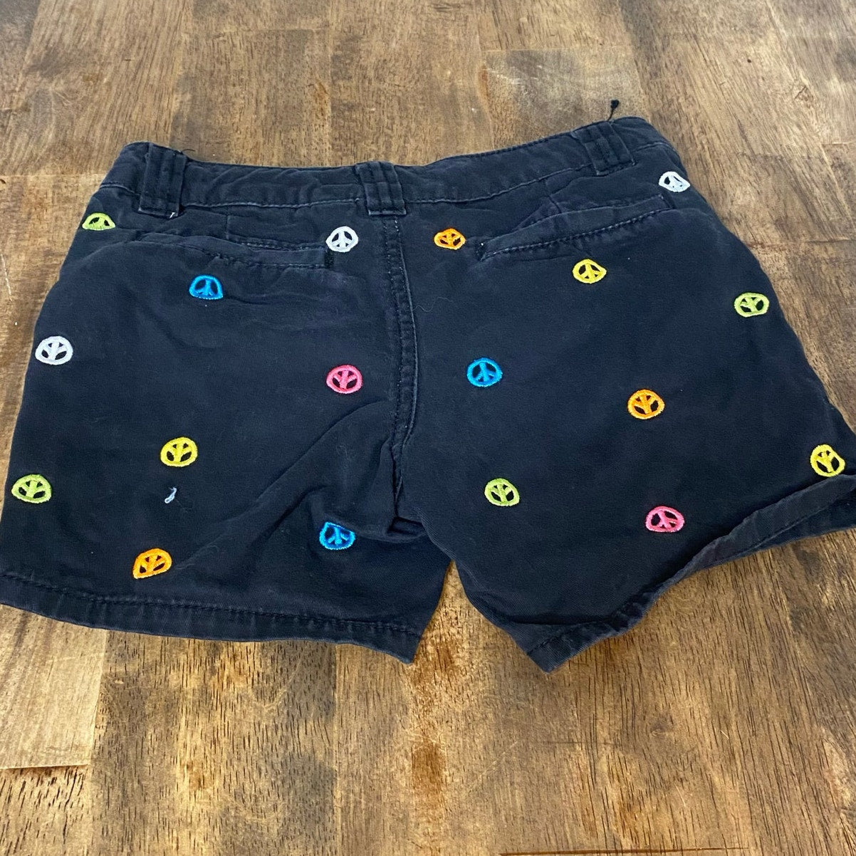 J. Khaki black colorful embroidered groovy peace girls chino shorts SIZE 8