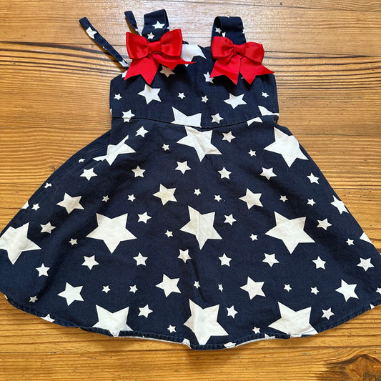 Jessica Ann blue white stars red bow 4th of July sleeveless dress SIZE 2T