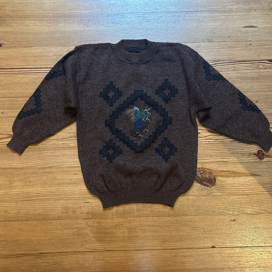 VTG Brown argyle mountain climber embroidered grandpa mens crew sweater SIZE M