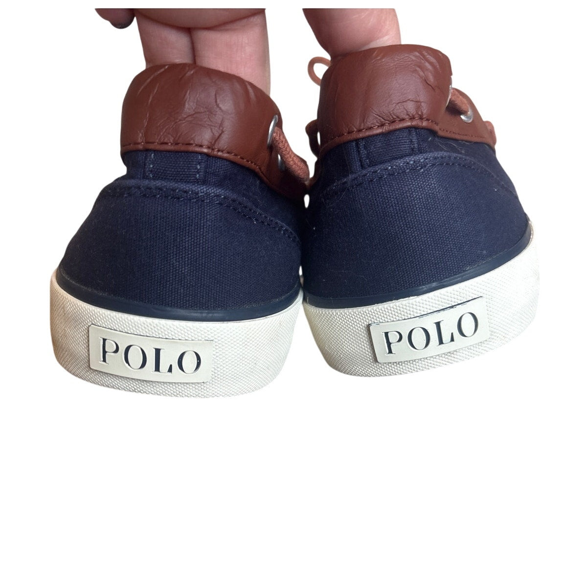 Polo Ralph Lauren Franz navy blue canvas leather mens boat shoes SIZE 12