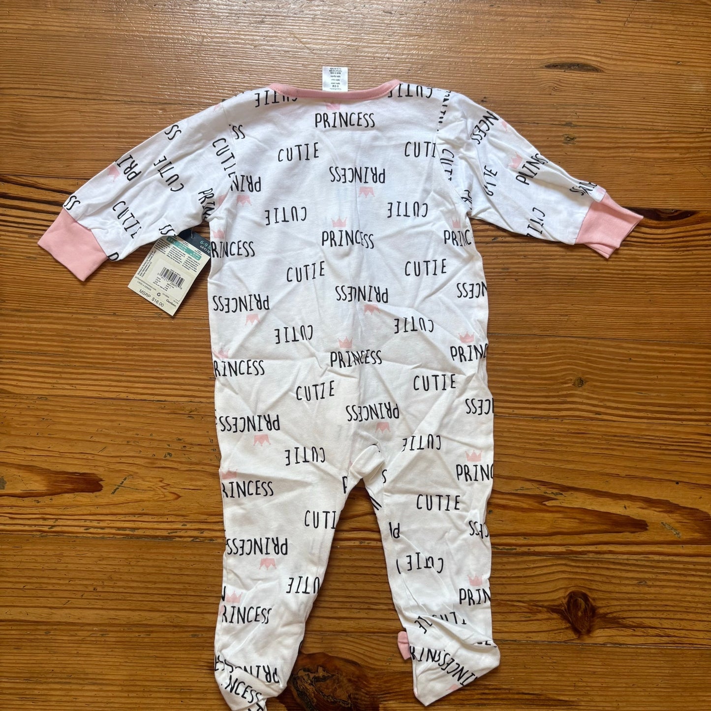 NWT Gerber white princess cutie long sleeve full zip bodysuit SIZE 6-9M