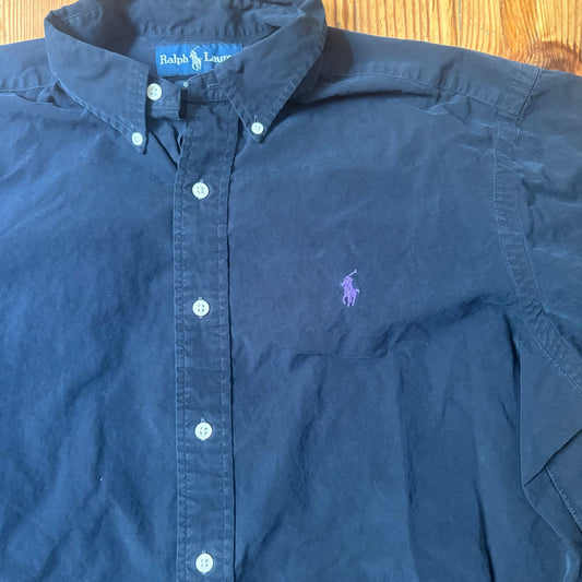 Ralph Lauren black classic fit long sleeve cotton button up shirt SIZE L