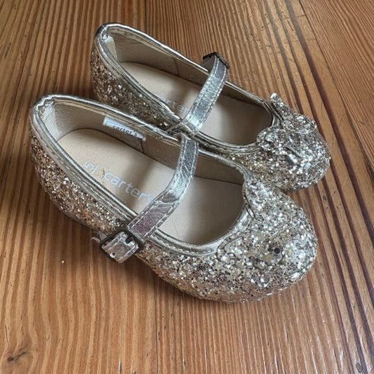 Carter's gold glitter butterfly heeled buckle mary jane toddler shoe SIZE 5
