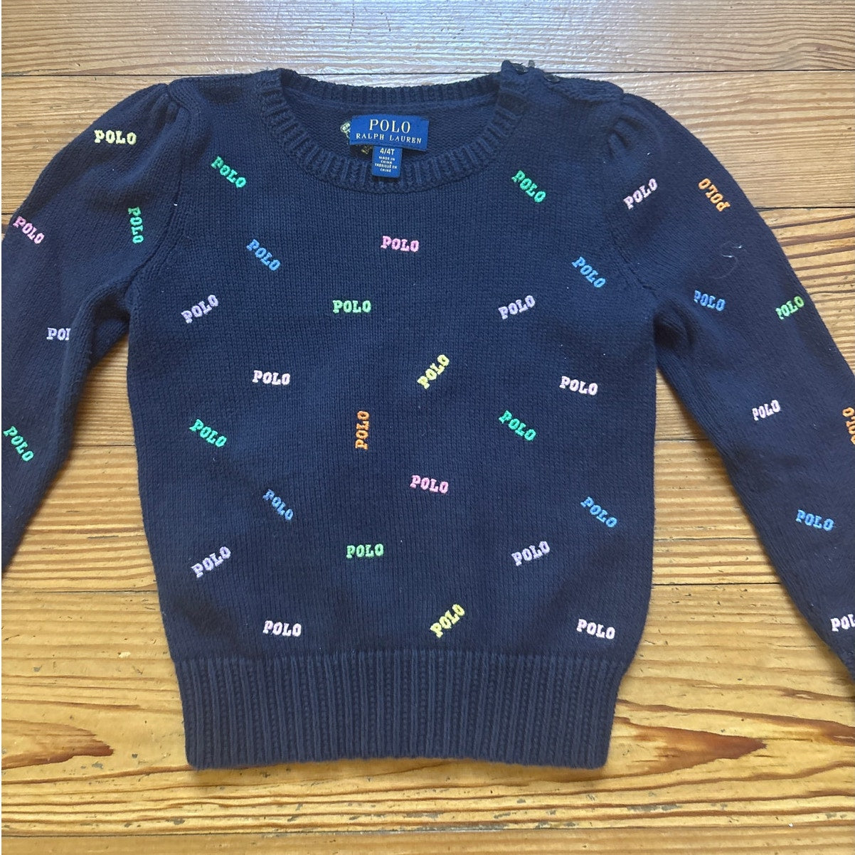 Polo Ralph Lauren dark navy knit polo lettering embroidery crew sweater SIZE 4T