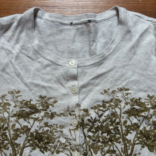 Talbots beige pheasant quail garden graphic cardigan sweater SIZE XS