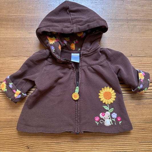 Gymboree brown sunflower embroidered full zip hooded sweatshirt SIZE 3M