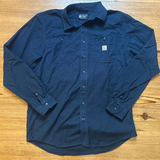 Carhartt dark navy relaxed fit cargo long sleeve button up SIZE XLT